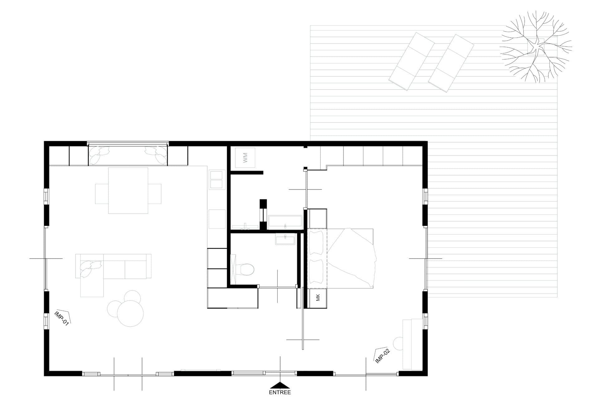 Interieur als een lange slang van kasten — Ontwerp