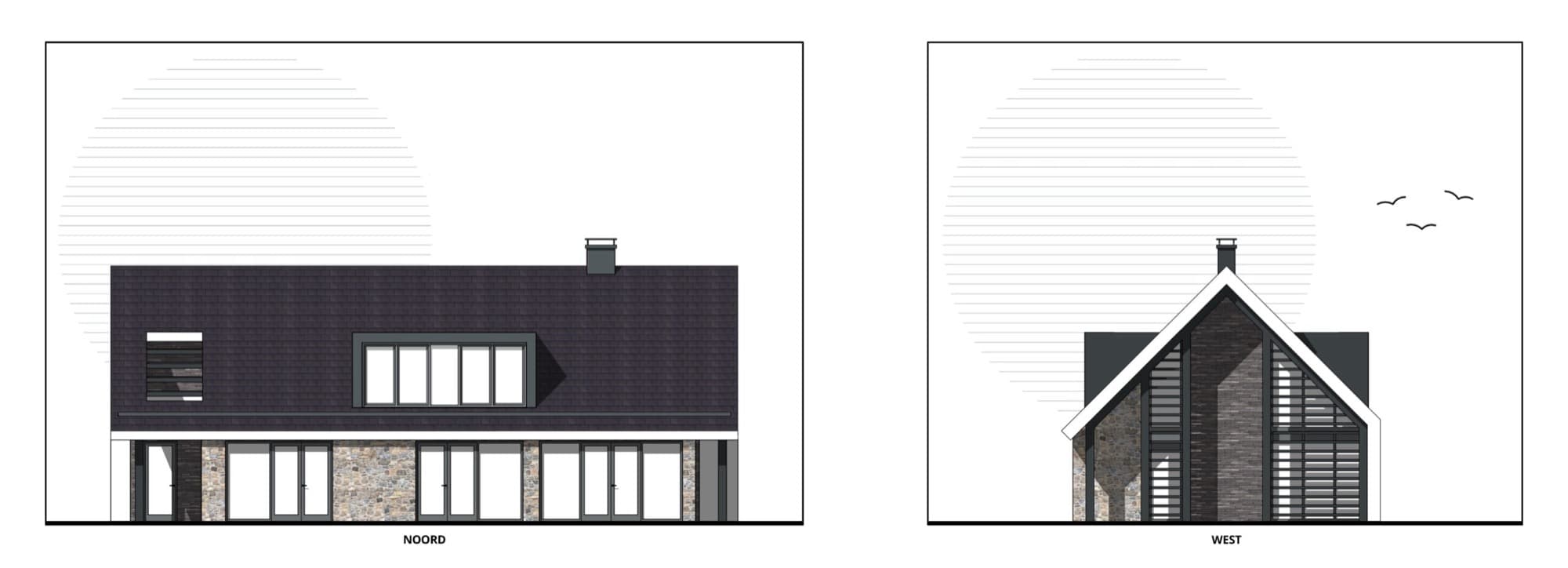 Moderne villa met natuursteen — Gevels